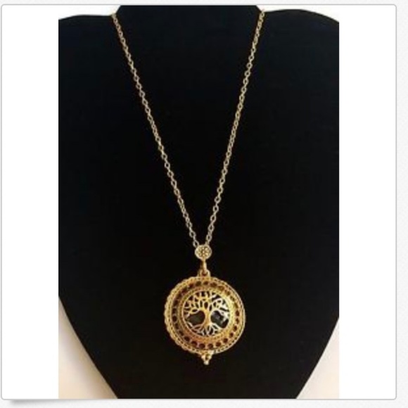 Gold Tree of Life Necklace magnifying Glass Vintage 24" plated Celtic - Picture 2 of 8